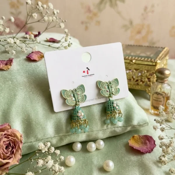 Colorful Indian jhumka earrings from Passionate Bangladesh, featuring silver-tone oxidized jhumkas with red, yellow, green and many more colors for women and girls.