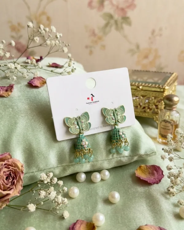 Colorful Indian jhumka earrings from Passionate Bangladesh, featuring silver-tone oxidized jhumkas with red, yellow, green and many more colors for women and girls.