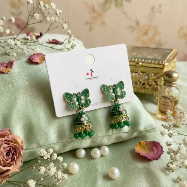 Colorful Indian jhumka earrings from Passionate Bangladesh, featuring silver-tone oxidized jhumkas with red, yellow, green and many more colors for women and girls.