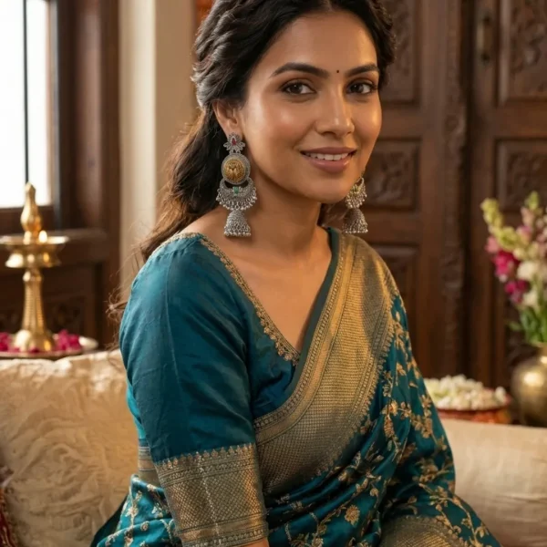 Colorful Indian jhumka earrings from Passionate Bangladesh, featuring silver-tone oxidized jhumkas with red, yellow, green and many more colors for women and girls.