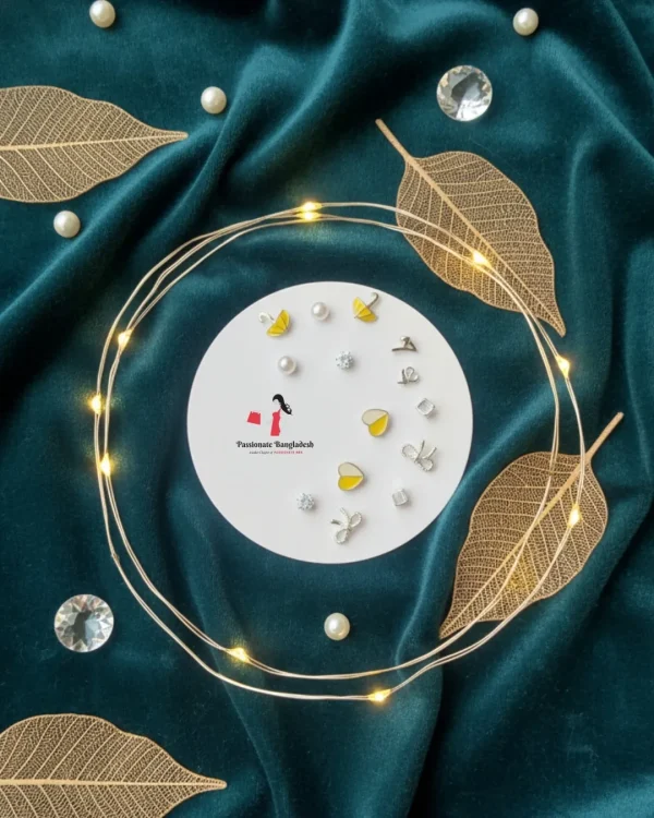 Budget‑friendly stud earring set from Passionate Bangladesh with multiple colorful everyday designs, attractive small studs neatly designed for Passionate girls only.