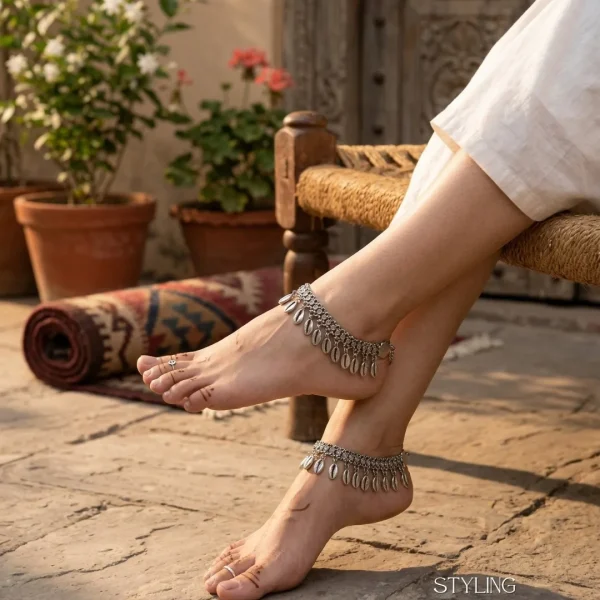 Trendy anklets for girls, oxidized to celebrate your special occasion, anklet with toe ring from Passionate Bangladesh. https://passionatebangladesh.com/product-category/bracelet-and-anklet/