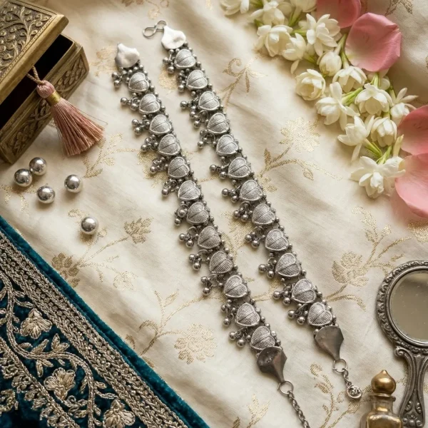 Trendy anklets for girls, oxidized to celebrate your special occasion, anklet with toe ring from Passionate Bangladesh. https://passionatebangladesh.com/product-category/bracelet-and-anklet/