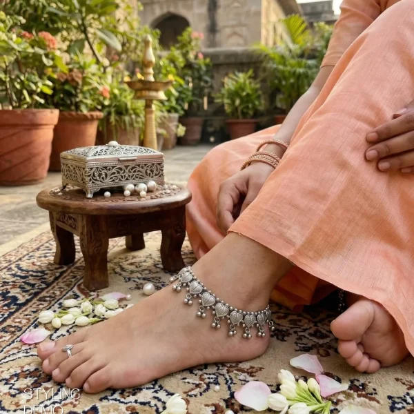 Trendy anklets for girls, oxidized to celebrate your special occasion, anklet with toe ring from Passionate Bangladesh. https://passionatebangladesh.com/product-category/bracelet-and-anklet/