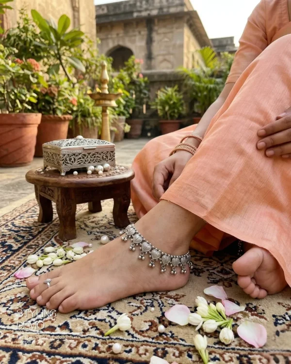 Trendy anklets for girls, oxidized to celebrate your special occasion, anklet with toe ring from Passionate Bangladesh. https://passionatebangladesh.com/product-category/bracelet-and-anklet/