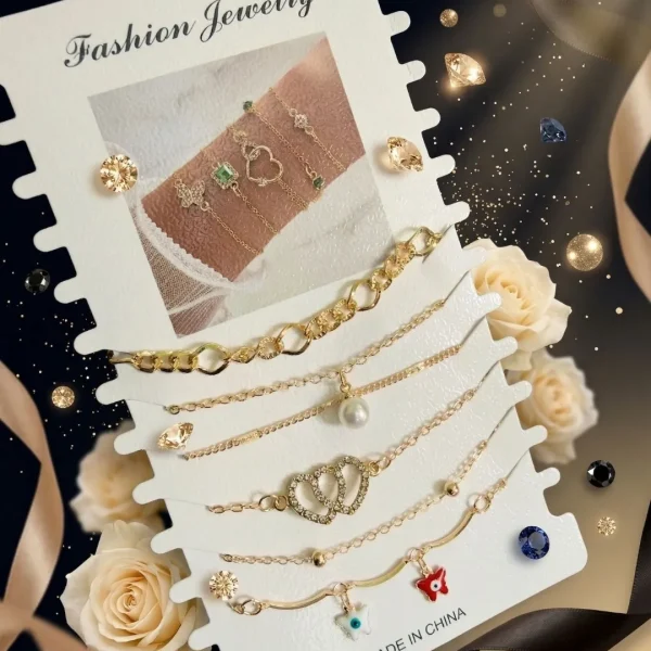Shop aesthetic gold bracelet sets with pearls, charms & crystals. Perfect for daily wear, gifting & layering. Lightweight, trendy & premium quality. Order now from Passionate Bangladesh.