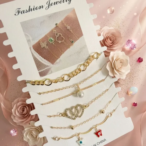 Shop aesthetic gold bracelet sets with pearls, charms & crystals. Perfect for daily wear, gifting & layering. Lightweight, trendy & premium quality. Order now from Passionate Bangladesh.