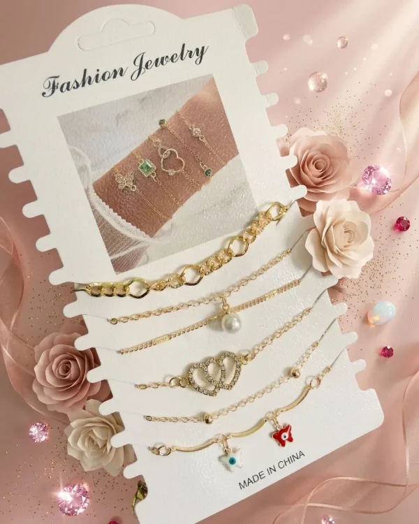 Shop aesthetic gold bracelet sets with pearls, charms & crystals. Perfect for daily wear, gifting & layering. Lightweight, trendy & premium quality. Order now from Passionate Bangladesh.