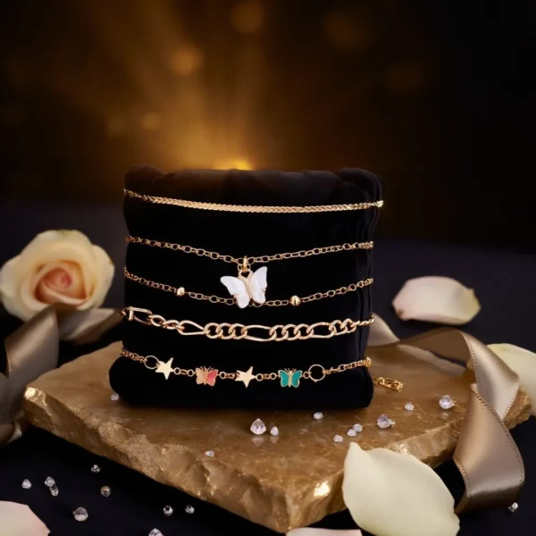 Shop aesthetic gold bracelet sets with pearls, charms & crystals. Perfect for daily wear, gifting & layering. Lightweight, trendy & premium quality. Order now from Passionate Bangladesh.