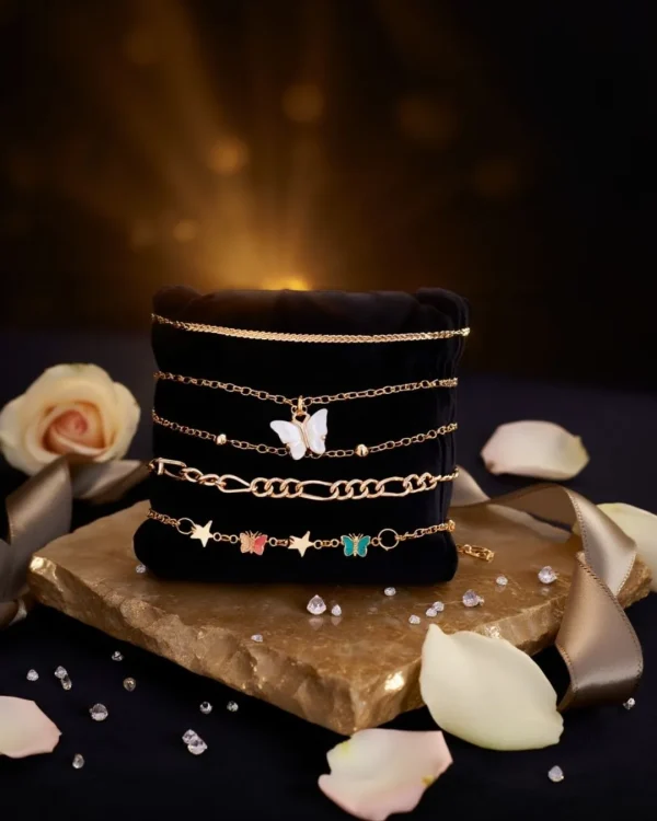 Shop aesthetic gold bracelet sets with pearls, charms & crystals. Perfect for daily wear, gifting & layering. Lightweight, trendy & premium quality. Order now from Passionate Bangladesh.