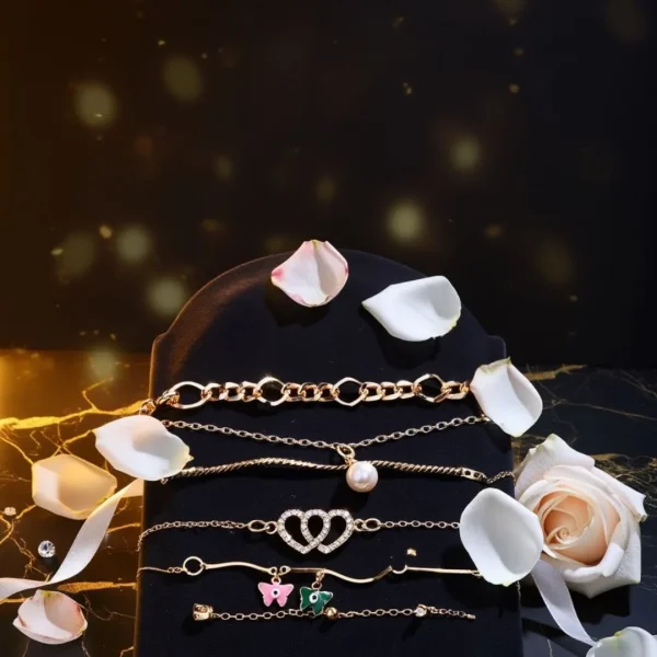Shop aesthetic gold bracelet sets with pearls, charms & crystals. Perfect for daily wear, gifting & layering. Lightweight, trendy & premium quality. Order now from Passionate Bangladesh.