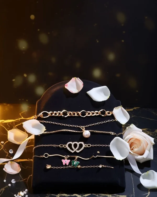 Shop aesthetic gold bracelet sets with pearls, charms & crystals. Perfect for daily wear, gifting & layering. Lightweight, trendy & premium quality. Order now from Passionate Bangladesh.