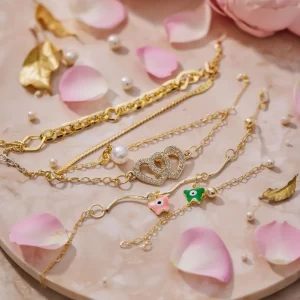 Shop aesthetic gold bracelet sets with pearls, charms & crystals. Perfect for daily wear, gifting & layering. Lightweight, trendy & premium quality. Order now from Passionate Bangladesh.