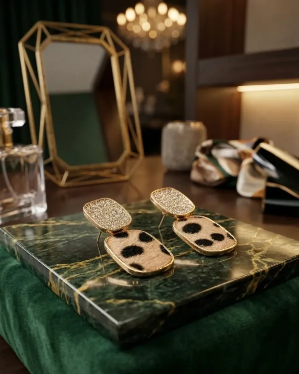 Elegant drop earrings from Passionate Bangladesh, lightweight dangle design for women and girls, perfect for parties and special occasions. Try our different designs like butterfly earrings, long chain earrings, heart shape earrings and stone earrings. Leopard designed.