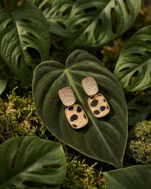 Elegant drop earrings from Passionate Bangladesh, lightweight dangle design for women and girls, perfect for parties and special occasions. Try our different designs like butterfly earrings, long chain earrings, heart shape earrings and stone earrings. Leopard designed.