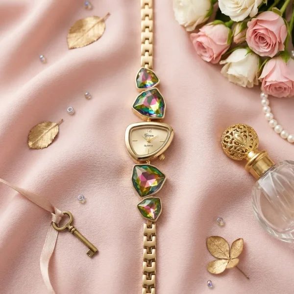 Shop multi color stone golden wrist watch for women. Elegant, lightweight, and stylish design perfect for daily wear, office, and parties. Limited Stocks !! https://passionatebangladesh.com/product-category/accessories/