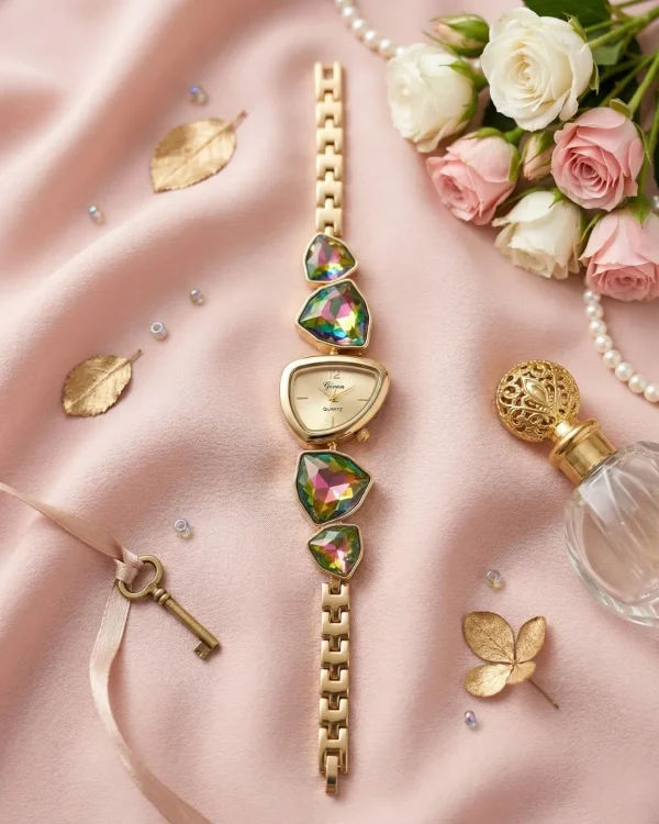 Shop multi color stone golden wrist watch for women. Elegant, lightweight, and stylish design perfect for daily wear, office, and parties. Limited Stocks !! https://passionatebangladesh.com/product-category/accessories/