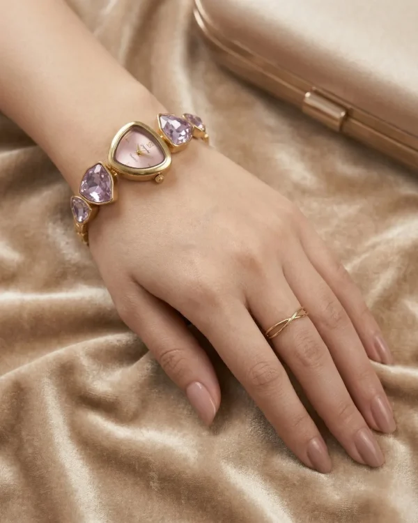 Shop Light purple stone golden wrist watch for women. Elegant, lightweight, and stylish design perfect for daily wear, office, and parties. Limited Stocks !! https://passionatebangladesh.com/product-category/accessories/