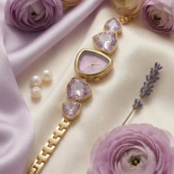 Shop Light purple stone golden wrist watch for women. Elegant, lightweight, and stylish design perfect for daily wear, office, and parties. Limited Stocks !! https://passionatebangladesh.com/product-category/accessories/