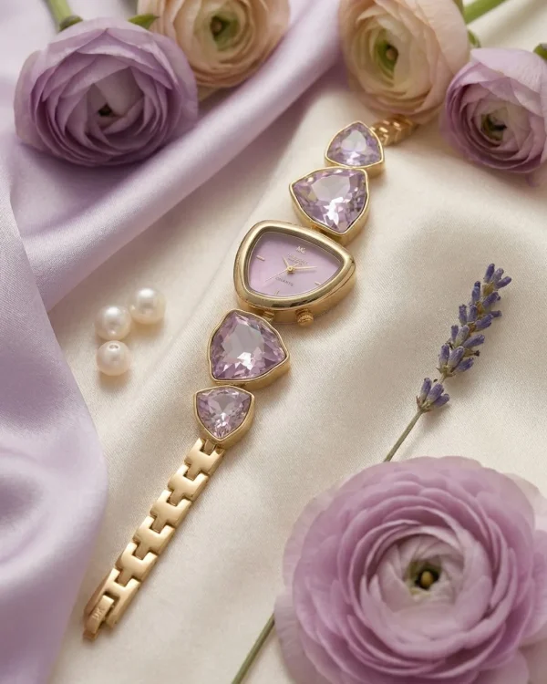 Shop Light purple stone golden wrist watch for women. Elegant, lightweight, and stylish design perfect for daily wear, office, and parties. Limited Stocks !! https://passionatebangladesh.com/product-category/accessories/