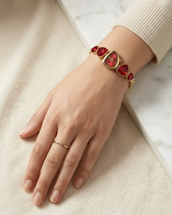 Shop ruby red stone dial slim wrist watch for women. Elegant, lightweight, and stylish design perfect for daily wear, office, and parties. Limited Stocks !! https://passionatebangladesh.com/product-category/accessories/