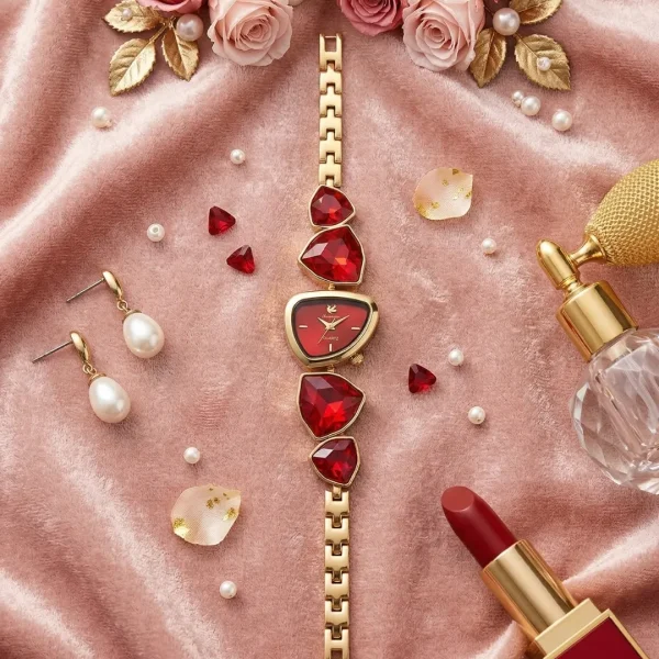 Shop golden ruby red stone dial slim wrist watch for women. Elegant, lightweight, and stylish design perfect for daily wear, office, and parties. Limited Stocks !! https://passionatebangladesh.com/product-category/accessories/