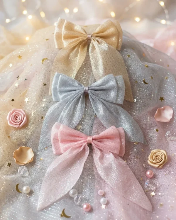 Cute hair accessories collection with multicolor bow clips, hair ribbons, hairbands and teddy bear or bunny hairbands for girls and kids from Passionate Bangladesh.