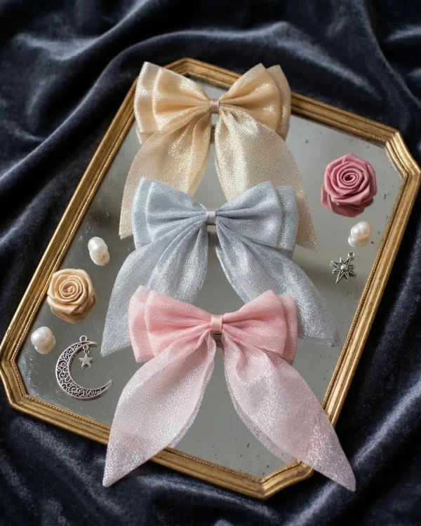 Cute hair accessories collection with multicolor bow clips, hair ribbons, hairbands and teddy bear or bunny hairbands for girls and kids from Passionate Bangladesh.