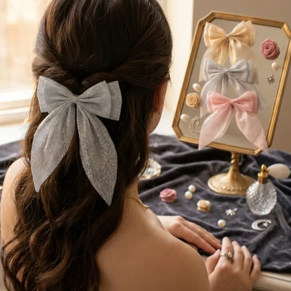 Cute hair accessories collection with multicolor bow clips, hair ribbons, hairbands and teddy bear or bunny hairbands for girls and kids from Passionate Bangladesh.