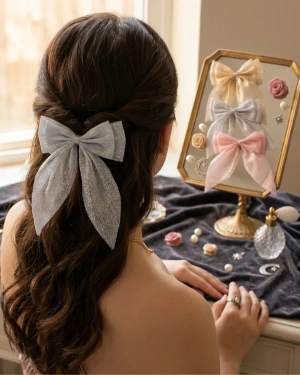 Cute hair accessories collection with multicolor bow clips, hair ribbons, hairbands and teddy bear or bunny hairbands for girls and kids from Passionate Bangladesh.