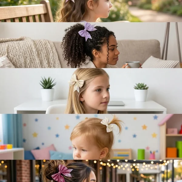 Cute hair accessories collection with multicolor bow clips, hair ribbons, hairbands and teddy bear or bunny hairbands for girls and kids from Passionate Bangladesh.