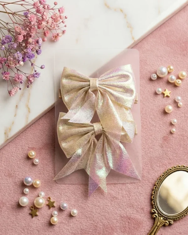 Cute hair accessories collection with multicolor bow clips, hair ribbons, hairbands and teddy bear or bunny hairbands for girls and kids from Passionate Bangladesh.