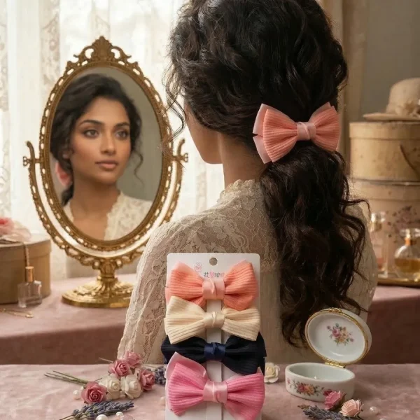 Cute hair accessories collection with multicolor bow clips, hair ribbons, hairbands and teddy bear or bunny hairbands for girls and kids from Passionate Bangladesh.