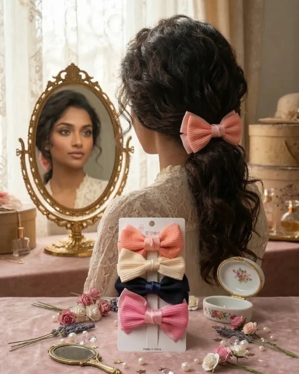 Cute hair accessories collection with multicolor bow clips, hair ribbons, hairbands and teddy bear or bunny hairbands for girls and kids from Passionate Bangladesh.