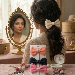 Cute hair accessories collection with multicolor bow clips, hair ribbons, hairbands and teddy bear or bunny hairbands for girls and kids from Passionate Bangladesh.