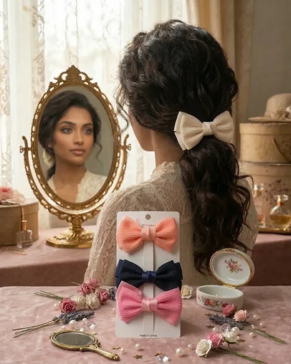 Cute hair accessories collection with multicolor bow clips, hair ribbons, hairbands and teddy bear or bunny hairbands for girls and kids from Passionate Bangladesh.