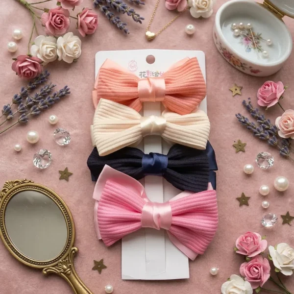 Cute hair accessories collection with multicolor bow clips, hair ribbons, hairbands and teddy bear or bunny hairbands for girls and kids from Passionate Bangladesh.