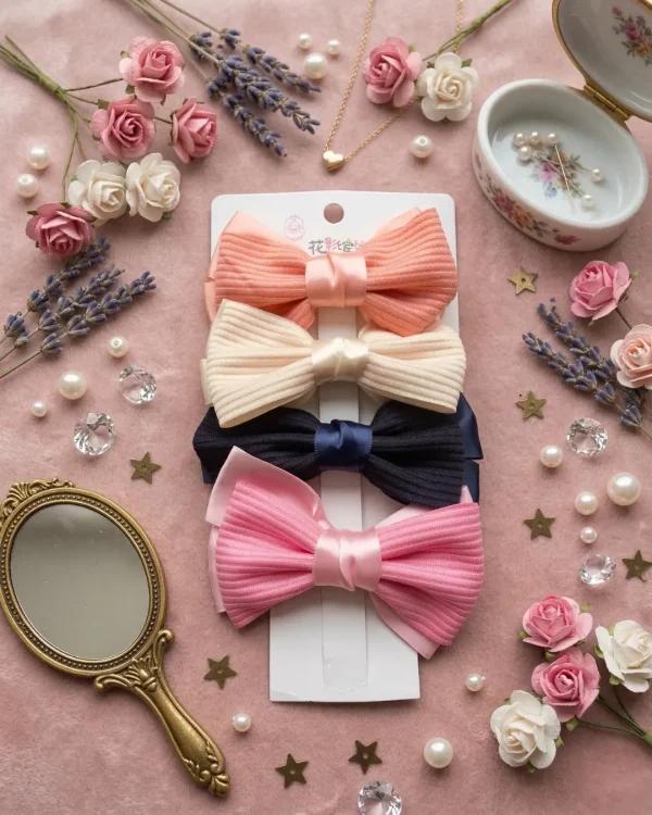 Cute hair accessories collection with multicolor bow clips, hair ribbons, hairbands and teddy bear or bunny hairbands for girls and kids from Passionate Bangladesh.