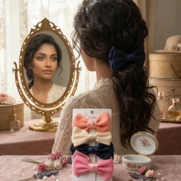 Cute hair accessories collection with multicolor bow clips, hair ribbons, hairbands and teddy bear or bunny hairbands for girls and kids from Passionate Bangladesh.