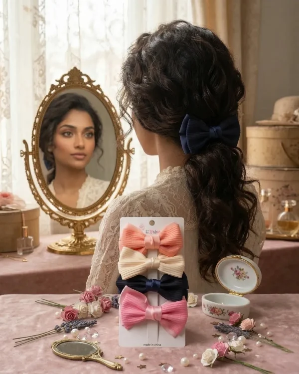 Cute hair accessories collection with multicolor bow clips, hair ribbons, hairbands and teddy bear or bunny hairbands for girls and kids from Passionate Bangladesh.