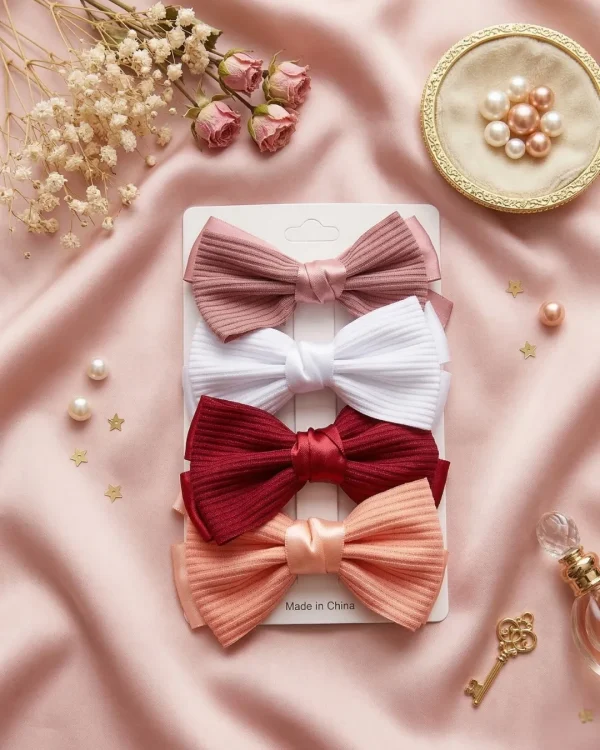 Cute hair accessories collection with multicolor bow clips, hair ribbons, hairbands and teddy bear or bunny hairbands for girls and kids from Passionate Bangladesh.