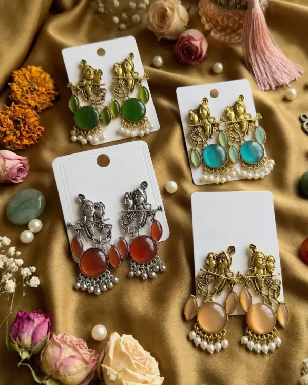 Colorful Indian jhumka earrings from Passionate Bangladesh, featuring silver-tone oxidized jhumkas with red, yellow, green and many more colors for women and girls.