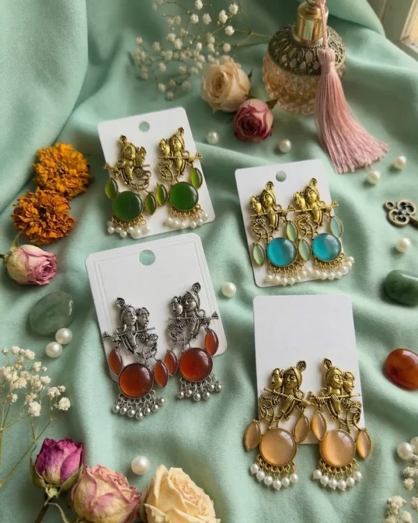 Colorful Indian jhumka earrings from Passionate Bangladesh, featuring silver-tone oxidized jhumkas with red, yellow, green and many more colors for women and girls.
