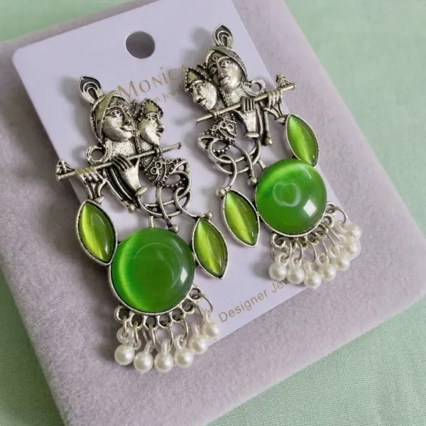 Colorful Indian jhumka earrings from Passionate Bangladesh, featuring silver-tone oxidized jhumkas with red, yellow, green and many more colors for women and girls.