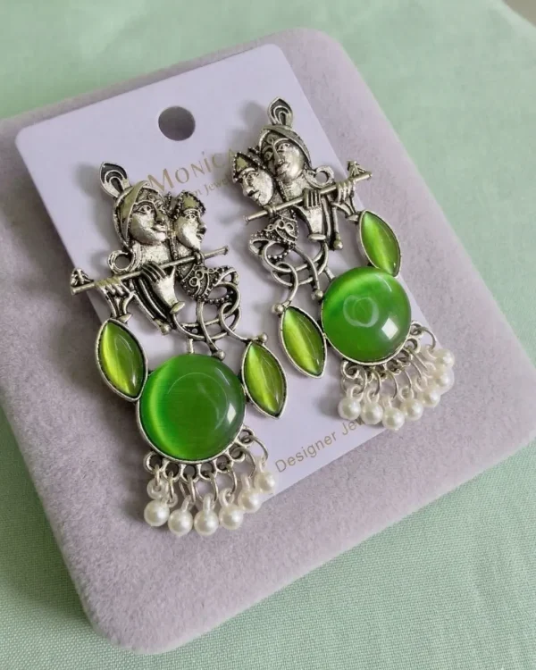 Colorful Indian jhumka earrings from Passionate Bangladesh, featuring silver-tone oxidized jhumkas with red, yellow, green and many more colors for women and girls.