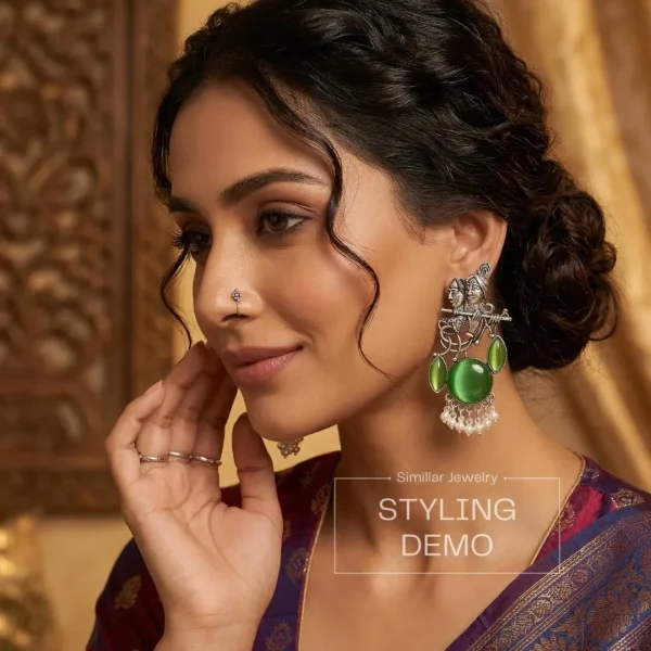 Colorful Indian jhumka earrings from Passionate Bangladesh, featuring silver-tone oxidized jhumkas with red, yellow, green and many more colors for women and girls.