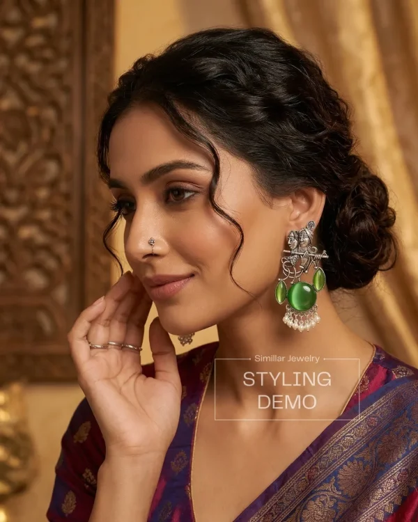 Colorful Indian jhumka earrings from Passionate Bangladesh, featuring silver-tone oxidized jhumkas with red, yellow, green and many more colors for women and girls.