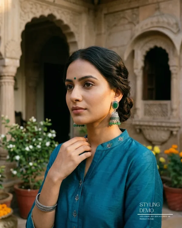 Traditional oxidized-style jhumka earrings with red, yellow and blue stones, perfect for saree, salwar and festive party looks from Passionate Bangladesh. Shop now at www.passionatebangladesh.com
