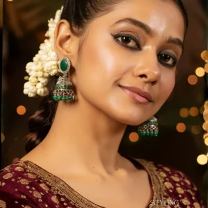 Traditional oxidized-style jhumka earrings with red, yellow and blue stones, perfect for saree, salwar and festive party looks from Passionate Bangladesh. Shop now at www.passionatebangladesh.com