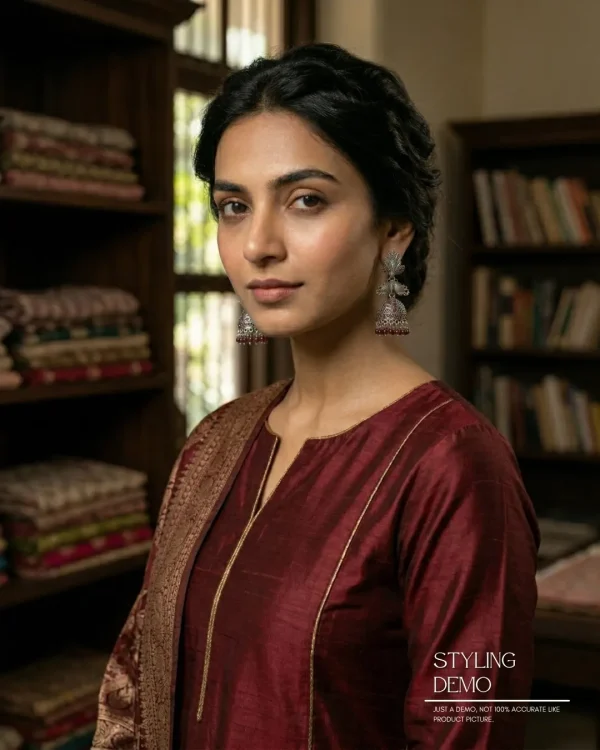 Traditional oxidized-style jhumka earrings with red, yellow and blue stones, perfect for saree, salwar and festive party looks from Passionate Bangladesh. Shop now at www.passionatebangladesh.com